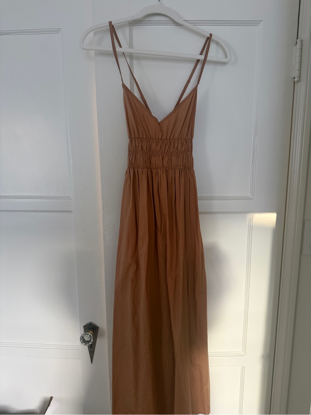 Faithfull the Brand Tan Maxi Dress with Smocked Waist - Picture 1 of 3